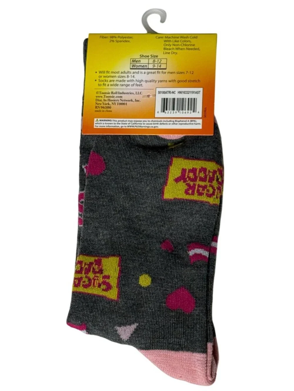Caramel Candy Crew Socks Gray Pink Novelty Men's 8-12 NWT